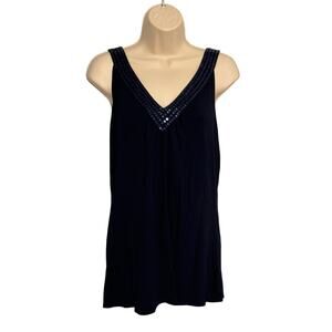 MICHAEL Michael Kors‎ Navy Blue Sequin Trimmed V Neck Tank Top Large NWT